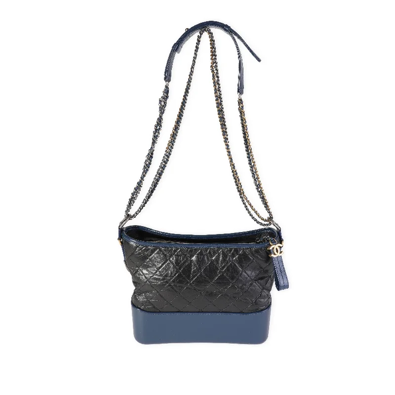 Chanel Classic Flap Bag for Evening PartyCHANEL Black & Blue Quilted Aged Calfskin Large Gabrielle Hobo