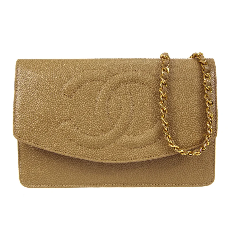 Chanel Luxury Handbag for High - End EventsChanel 1996-1997 Beige Caviar Timeless WOC Wallet on Chain