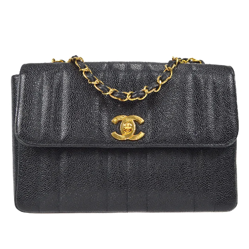 Chanel Small Crossbody Bag for TravelChanel 1994-1996 Black Caviar Small Vertical Stitch Straight Flap Bag