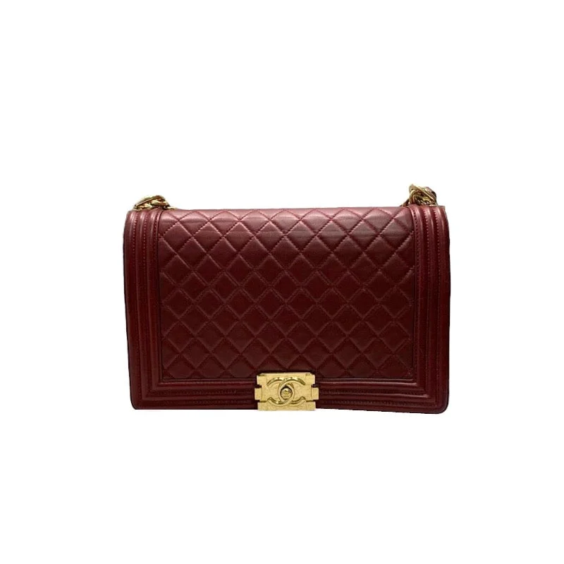 Chanel Designer Handbag with Unique DesignLarge Boy Lambskin Burgundy GHW