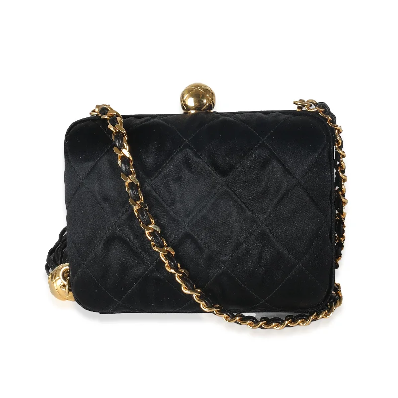 Chanel Chain Strap Handbag for Everyday UseCHANEL Black Quilted Satin CC Tassel Box Clutch