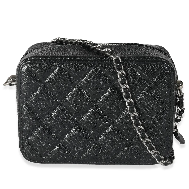 Chanel Vintage Inspired Handbag for Retro LoversCHANEL Black Quilted Caviar Square Zip Around Camera Bag