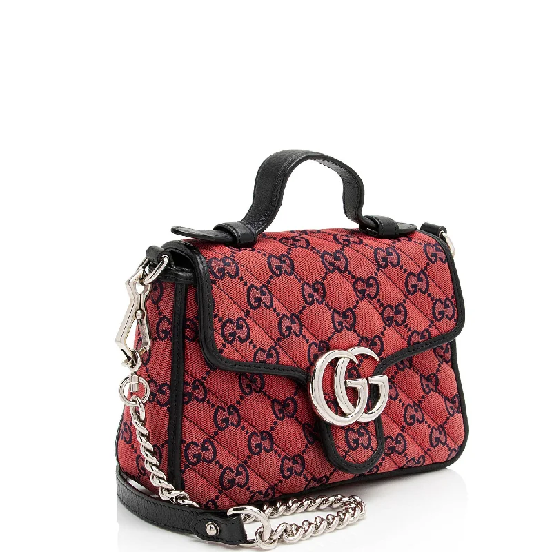 Women Gucci bags with a zip - around closure for securityGucci GG Canvas GG Marmont Mini Top Handle (RO5Dgn)