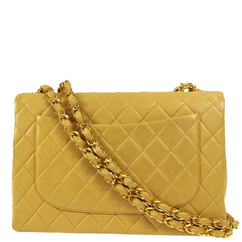 Chanel Quilted Leather Shoulder Bag for FashionistasChanel 1994-1996 * Beige Lambskin Jumbo Classic Flap Shoulder Bag