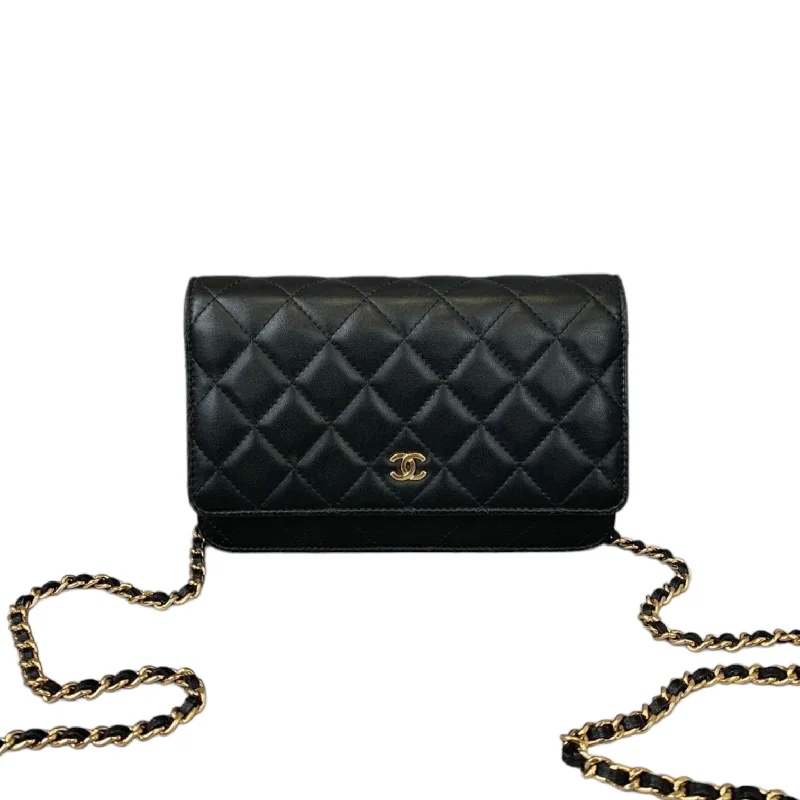 Chanel Quilted Leather Shoulder Bag for FashionistasWOC Wallet on Chain Lambskin Black GHW