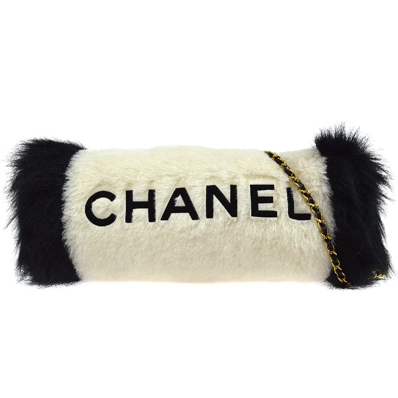 Chanel Handbag with Adjustable Strap for ComfortChanel 1994 Ivory Faux Fur Logo Arm Warmer Bag