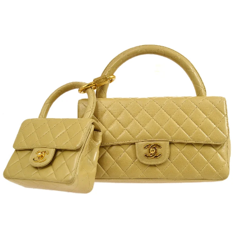 Chanel Chain Strap Handbag for Everyday UseCHANEL 1994 Classic Flap Handbag Set Beige Lambskin