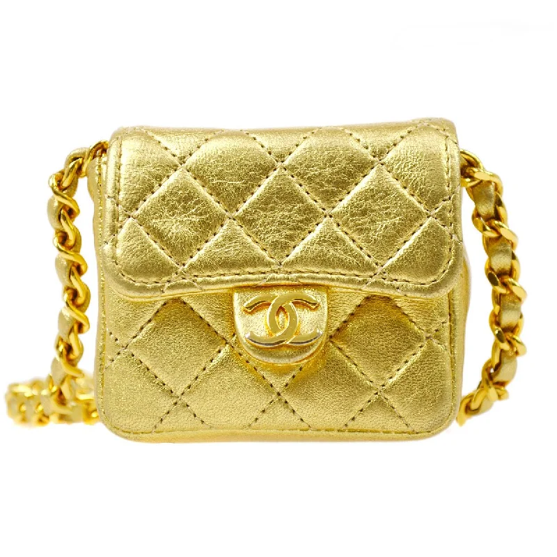 Chanel Quilted Leather Shoulder Bag for FashionistasChanel 1989-1991 Gold Lambskin Micro Classic Flap Shoulder Bag