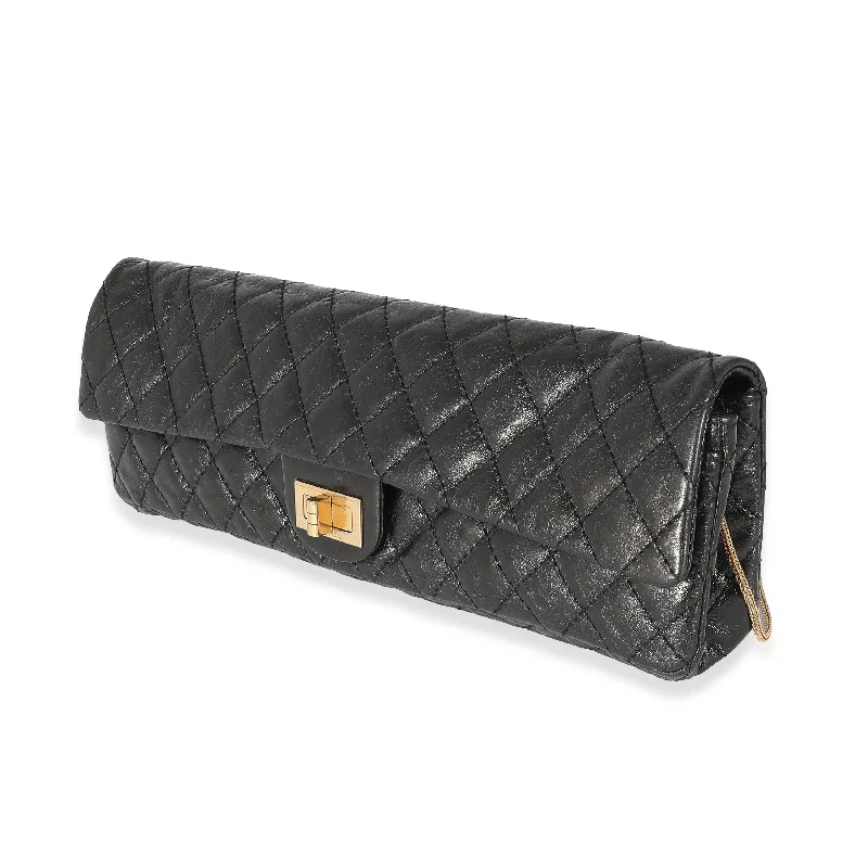 Chanel Lightweight Handbag for Daily ErrandsChanel Black Quilted Glazed Calfskin East West 2.55 Reissue Clutch