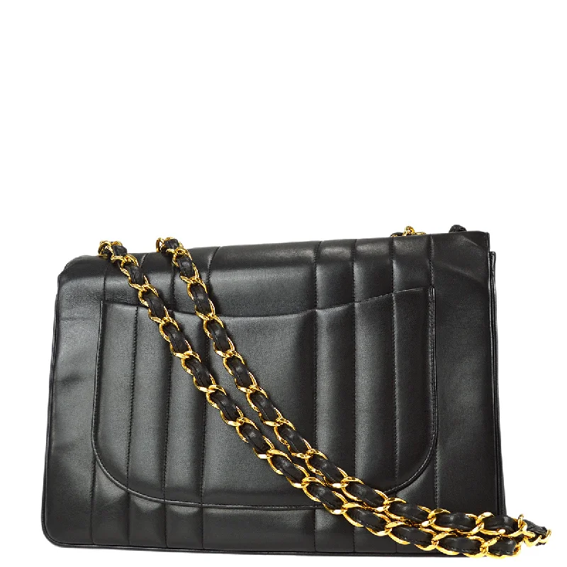 Chanel Luxury Handbag for High - End EventsChanel 1994-1996 Black Lambskin Jumbo Vertical Stitch Classic Flap Bag