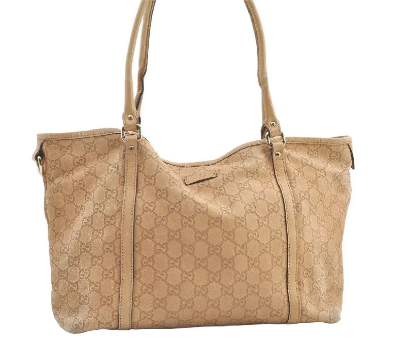 Gucci tote bags for women with a double - handle designAuthentic GUCCI Guccissima Shoulder Tote Bag GG Leather 197953 Beige 0611K