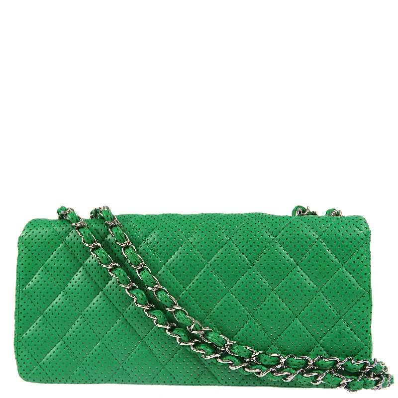 Chanel Handbag with Adjustable Strap for ComfortChanel * 2006-2008 Green Lambskin Perforated East West Shoulder Bag