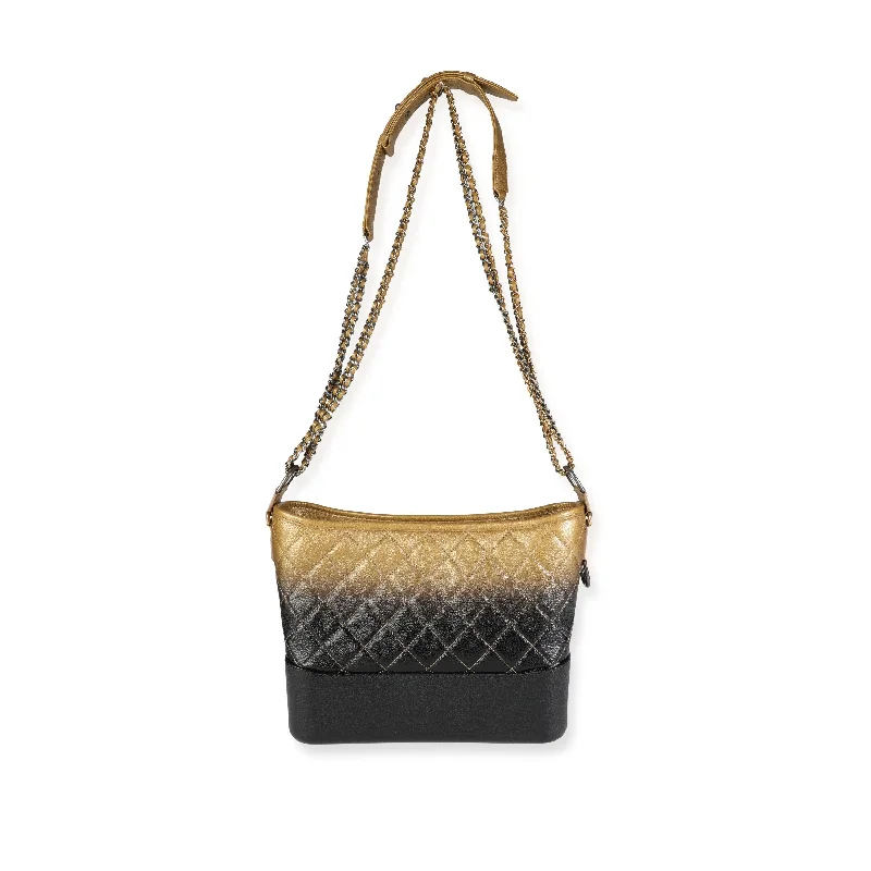 Chanel Vintage Inspired Handbag for Retro LoversCHANEL Black & Gold Ombre Quilted Goatskin Medium Gabrielle Hobo