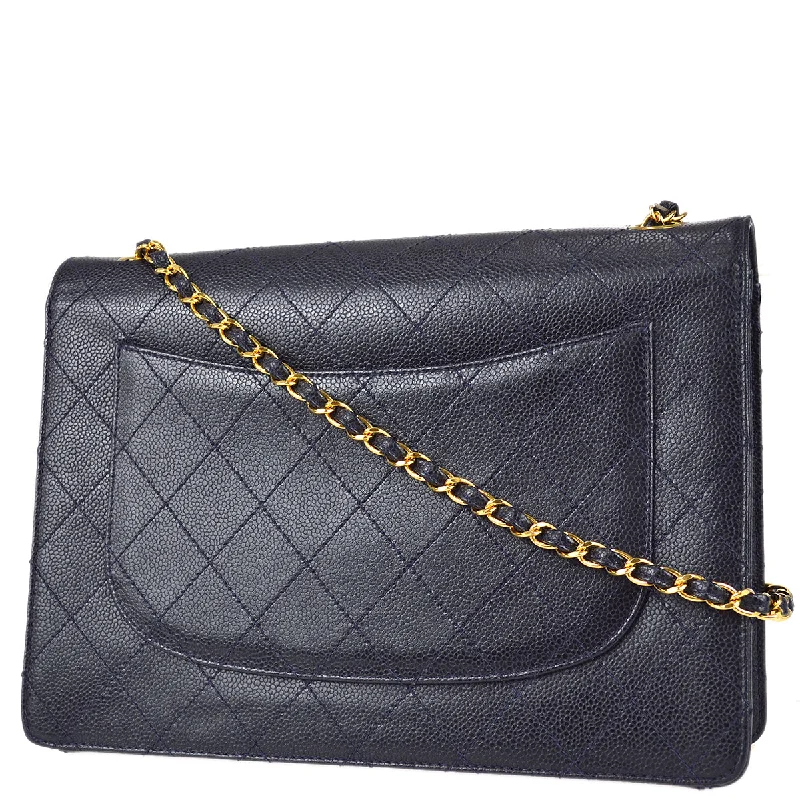 Chanel Quilted Leather Shoulder Bag for FashionistasChanel 1997-1999 Navy Caviar Classic Flap Chain Shoulder Bag