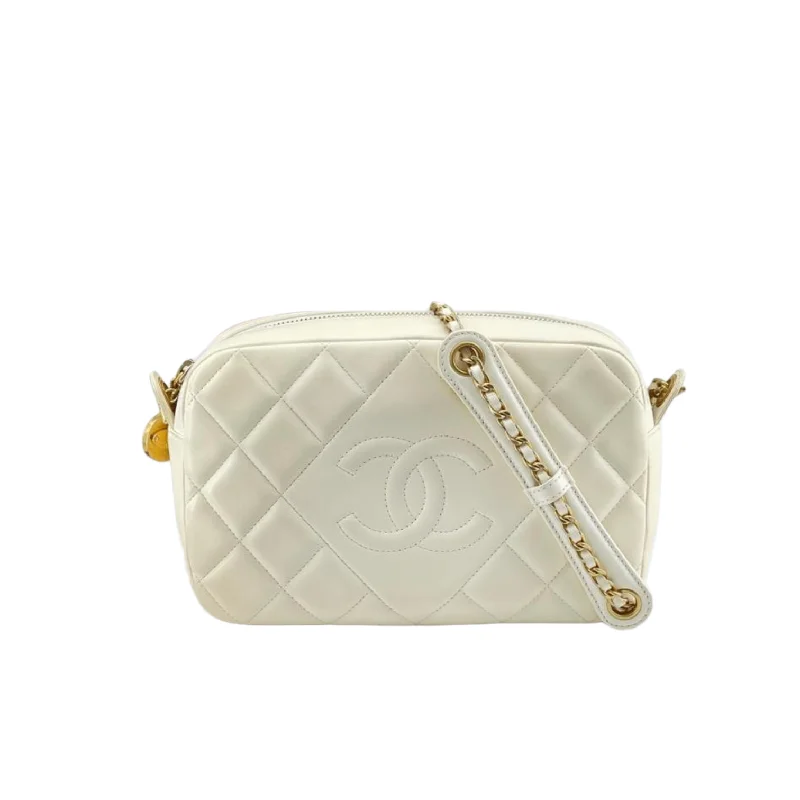 Chanel Handbag with Adjustable Strap for ComfortMatelasse Camera Bag White GHW