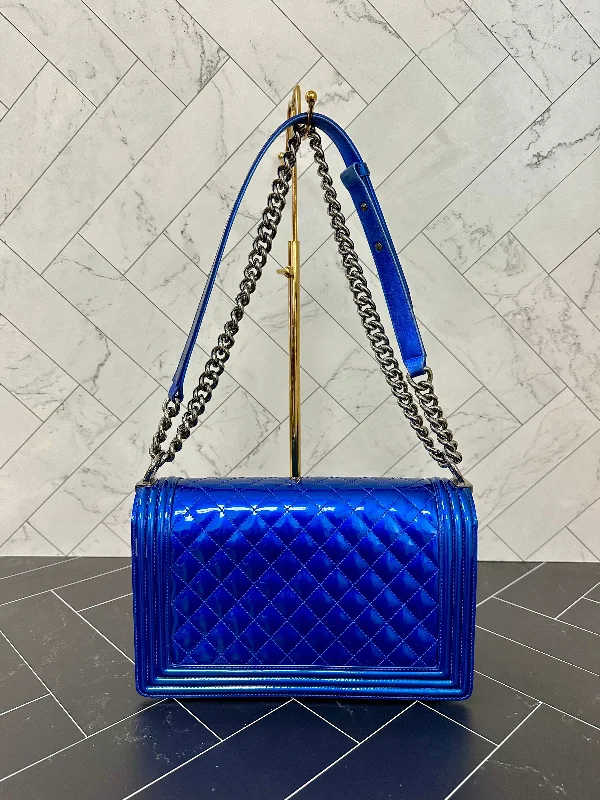 Chanel Small Crossbody Bag for TravelChanel Blue Quilted Patent Leather Medium Boy Bag