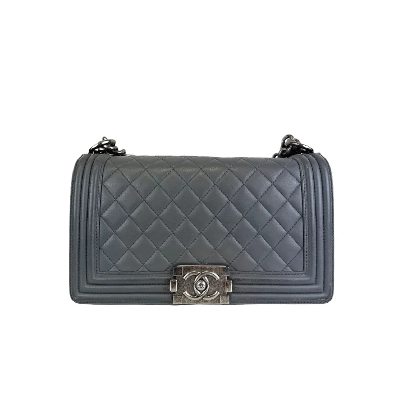 Chanel Luxury Handbag for High - End EventsOld Medium Boy Quilted Grey RHW