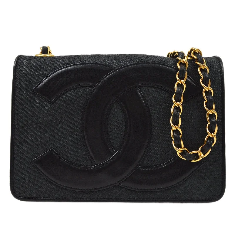 Chanel Designer Handbag with Unique DesignCHANEL 1986-1988 Black Raffia Full Flap Mini