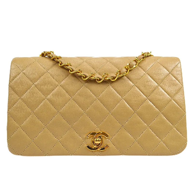 Chanel Classic Flap Bag for Evening PartyChanel 1989-1991 Beige Lambskin Small Full Flap Bag