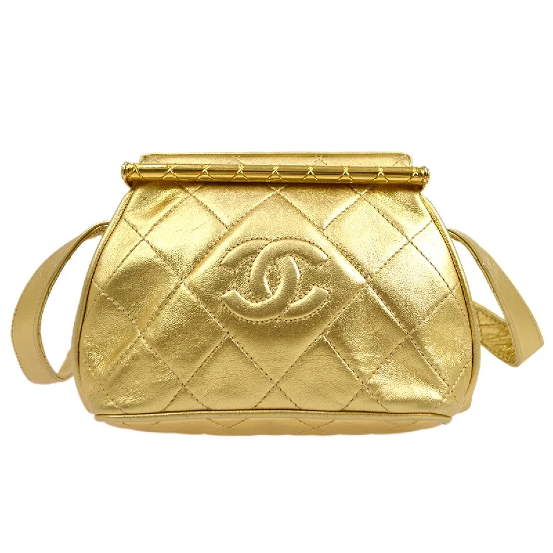 Chanel Small Crossbody Bag for TravelChanel 1989-1991 Gold Lambskin Quilted Pochette