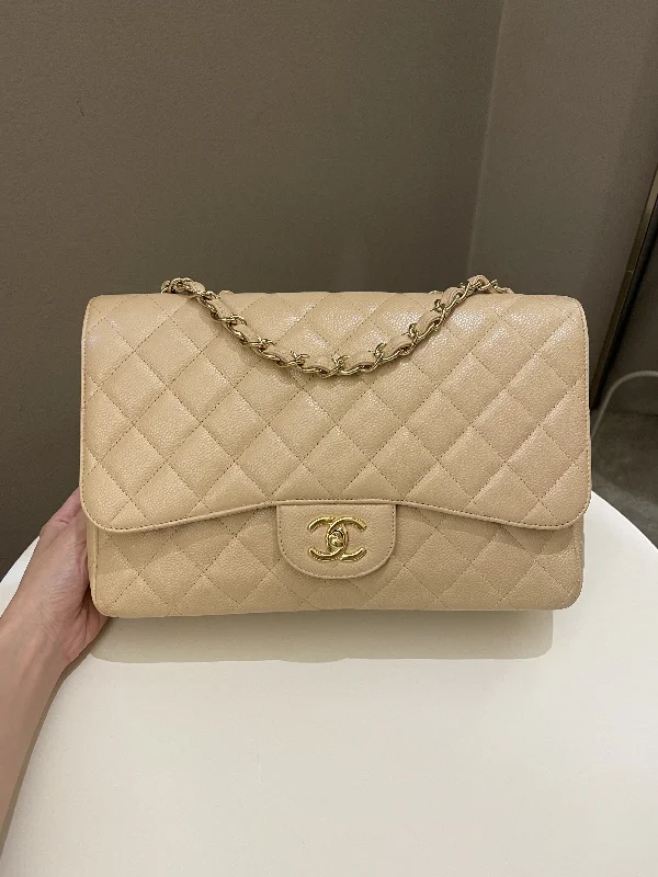 Chanel Limited Edition Handbag for CollectorsChanel Classic Quilted Jumbo Single Flap Beige Caviar