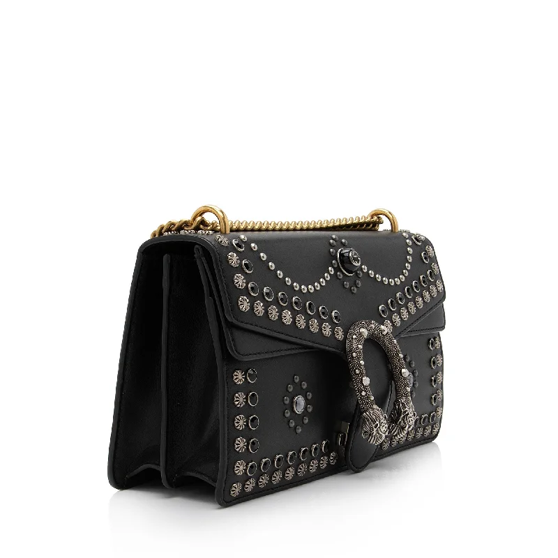 Women Gucci Sylvie bags with a detachable ribbon detailGucci Leather Studded Dionysus Small Shoulder Bag (SHF-4mjFWd)