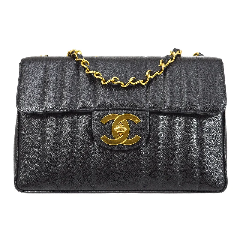 Chanel Chain Strap Handbag for Everyday UseChanel * 1994-1996 Black Caviar Jumbo Vertical Stith Classic Flap