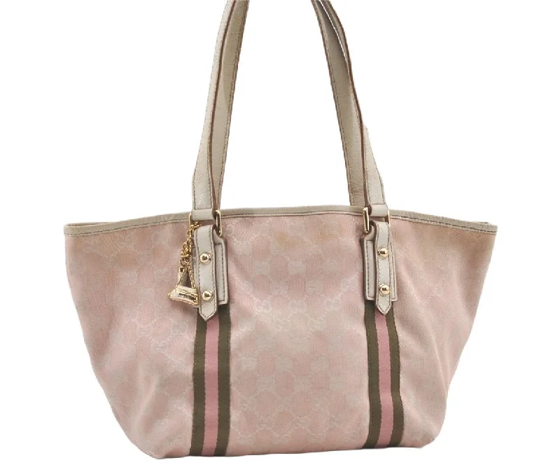 Women Gucci Sylvie bags with a detachable ribbon detailAuthentic GUCCI Sherry Line Tote Bag GG Canvas Leather 137396 Pink 0172K