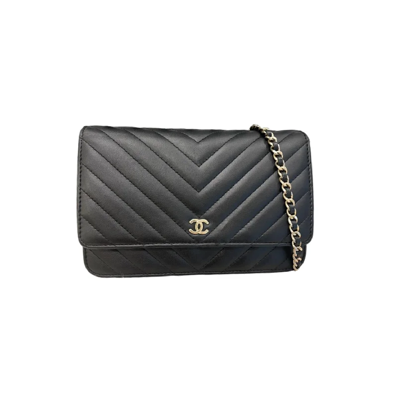 Chanel Quilted Leather Shoulder Bag for FashionistasLambskin Chevron Wallet on Chain WOC Black GHW