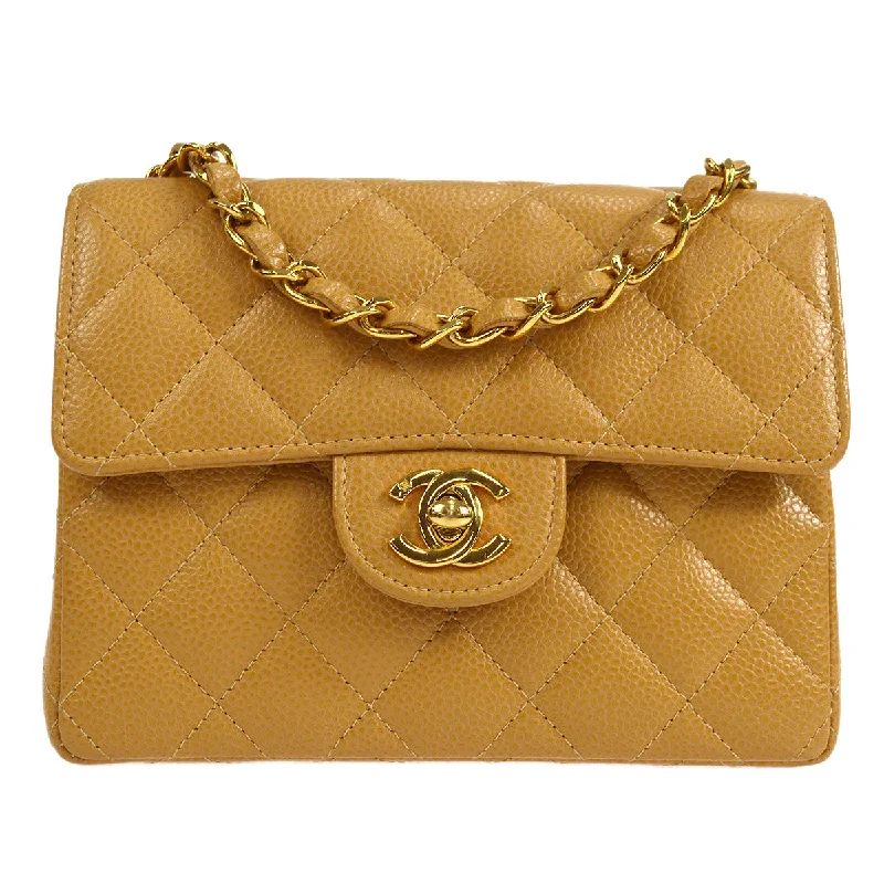 Chanel Lightweight Handbag for Daily ErrandsCHANEL * 2003-2004 Classic Square Flap Mini 17 Beige Caviar