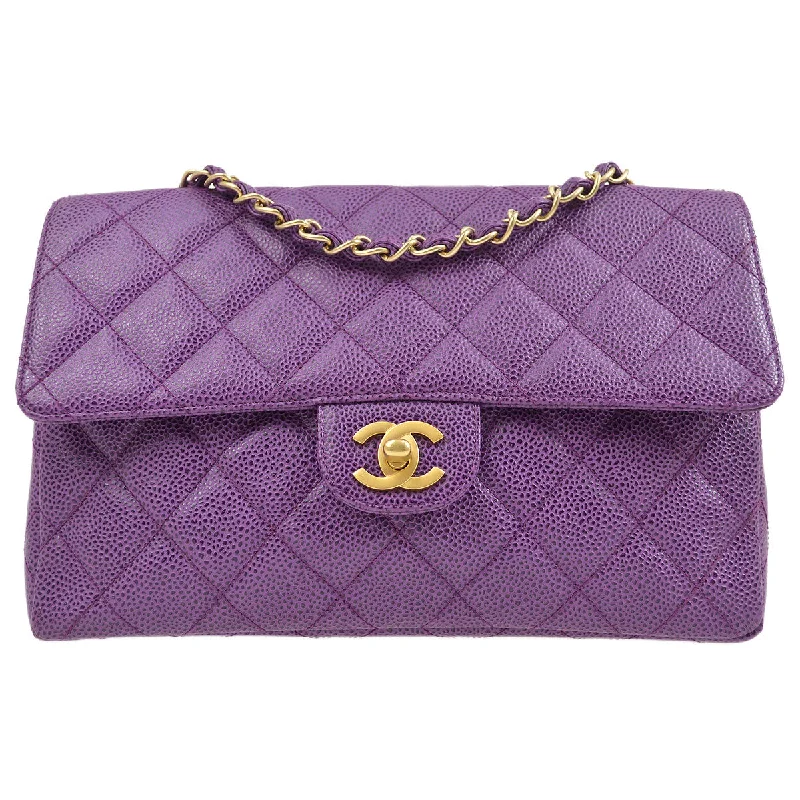 Chanel Classic Flap Bag for Evening PartyCHANEL * 2000-2001 Classic Single Flap Medium Purple Caviar