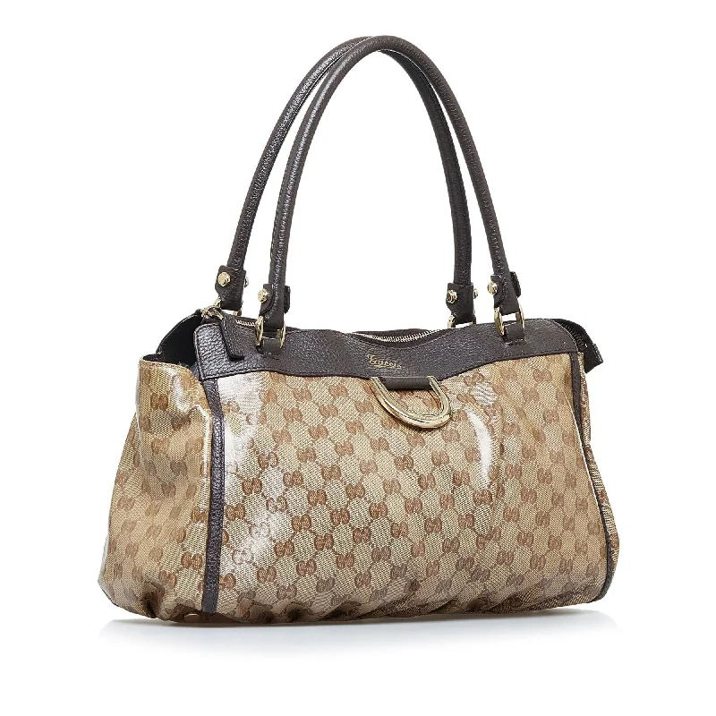 Gucci handbags for women with a patent - leather finishGucci GG Crystal Abbey-D Ring Tote (SHG-kcgK09)