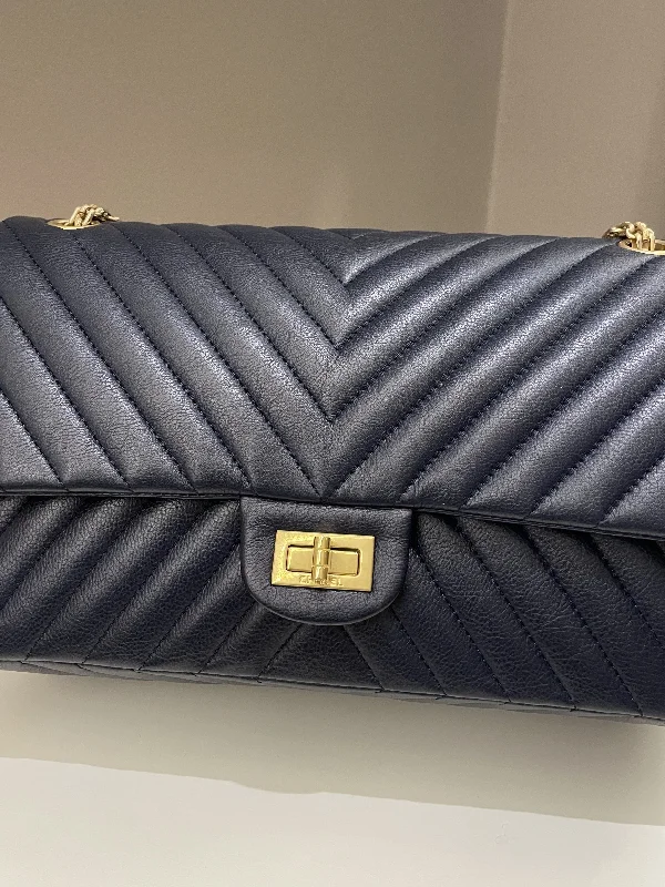 Chanel Black Handbag for Business MeetingsChanel 2.55 227 Chevron Reissue Double Flap Dark Navy