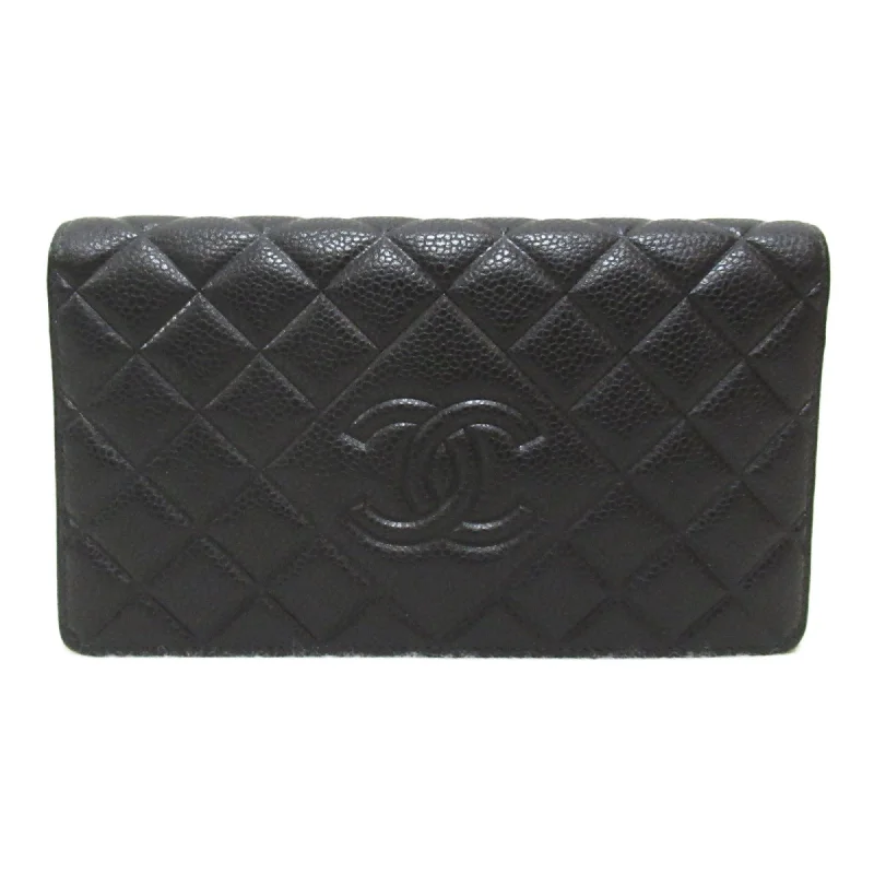 Chanel Classic Flap Bag for Evening PartyCHANEL Bifold long wallet Black Caviar Skin (Grained Calf)