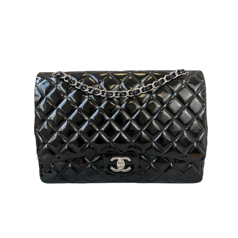 Chanel Handbag with Adjustable Strap for ComfortClassic Double Flap Maxi Patent Black SHW