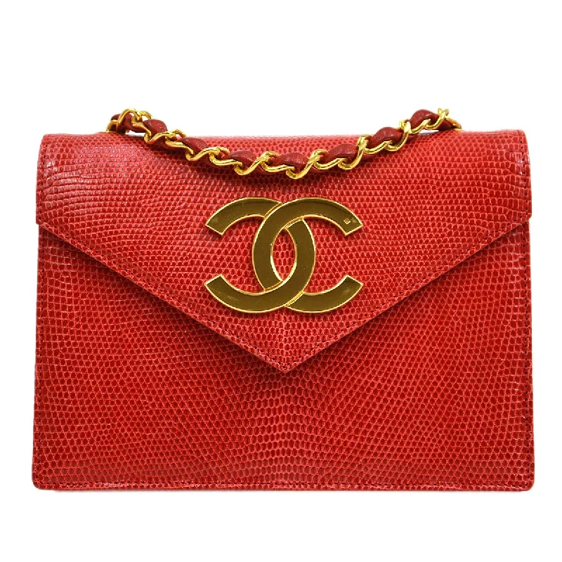 Chanel Luxury Handbag for High - End EventsCHANEL * 1989-1991 Red Lizard Letter Flap Bag