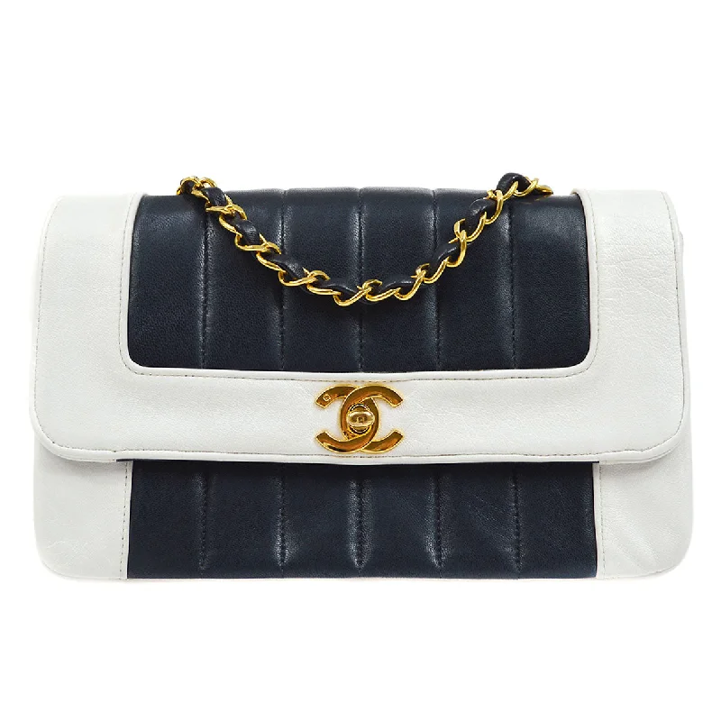 Chanel Limited Edition Handbag for CollectorsChanel 1991-1994 Navy White Lambskin Vertical Border Flap Small