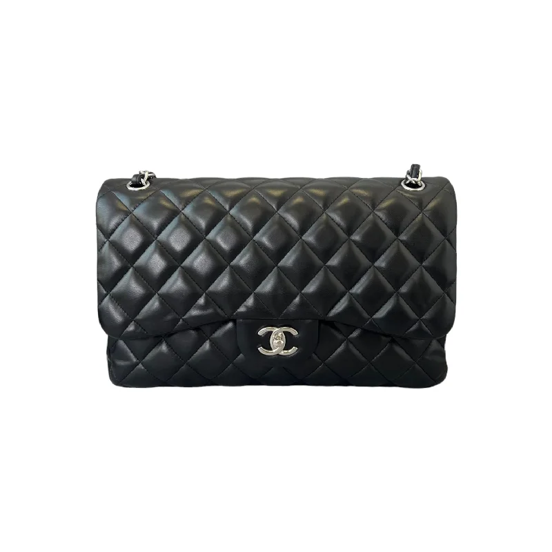 Chanel Luxury Handbag for High - End EventsLambskin Quilted Jumbo Classic Double Flap Black SHW