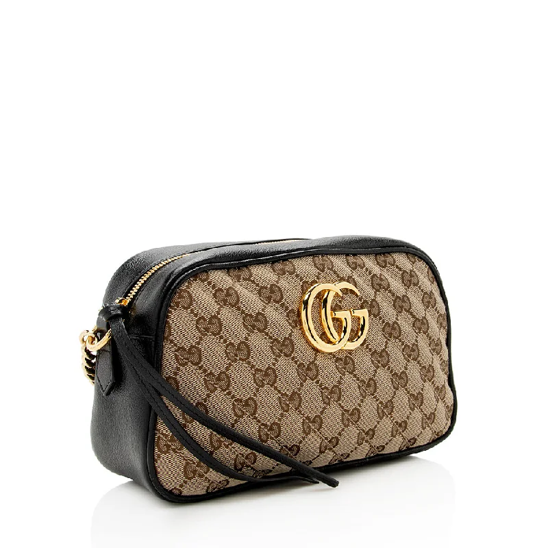 Gucci handbags for women with a back - zip pocketGucci GG Canvas GG Marmont Small Shoulder Bag (SHF-18963)