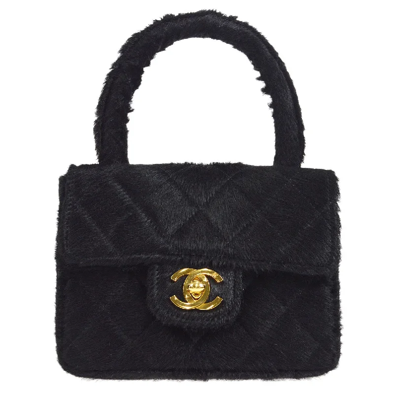 Chanel Classic Flap Bag for Evening PartyCHANEL * 1990s Classic Flap Handbag Micro Black Pony Hair