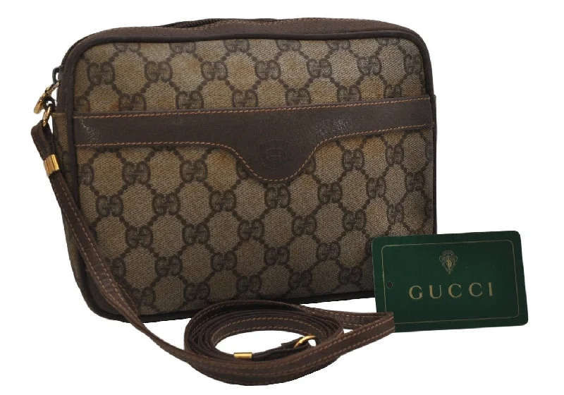 Gucci backpacks for women with a hidden back pocketAuthentic GUCCI Shoulder Cross Body Bag Purse GG PVC Leather Brown Junk 0596K