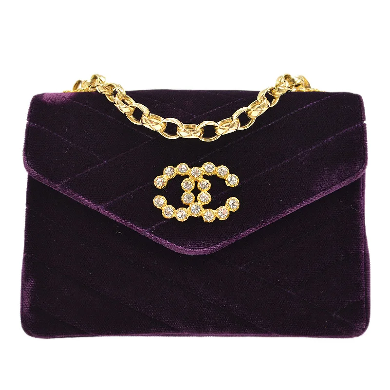 Chanel Chain Strap Handbag for Everyday UseCHANEL * 1991-1994 Purple Velvet Rhinestone CC Diagonal Letter Flap Bag