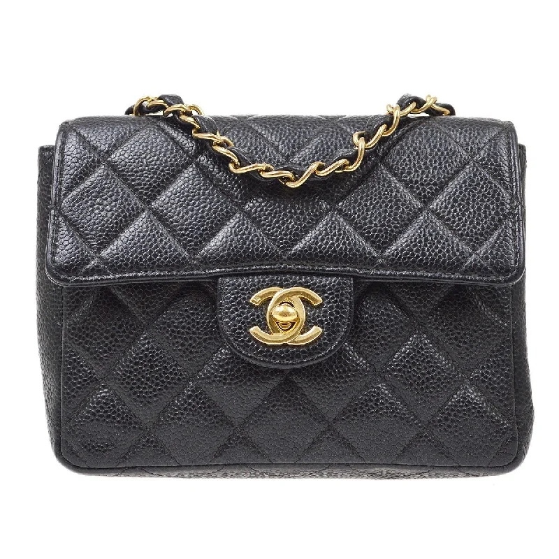 Chanel Quilted Leather Shoulder Bag for FashionistasCHANEL 2001-2003 Classic Square Flap 17 Black Caviar