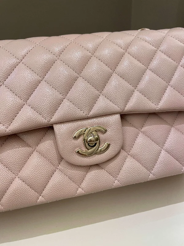 Chanel Lightweight Handbag for Daily ErrandsChanel 21C Classic Quilted Medium Double Flap Rose Claire Beige Caviar