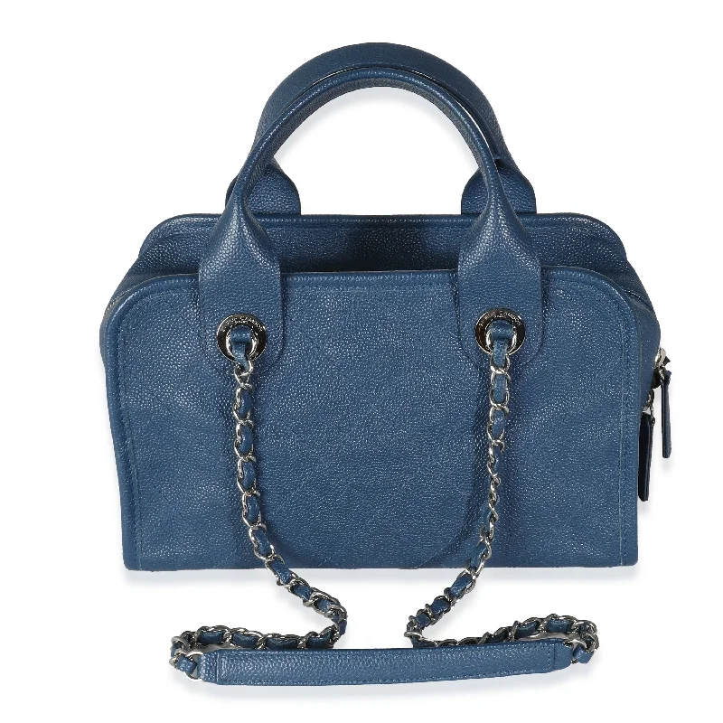 Chanel Vintage Inspired Handbag for Retro LoversCHANEL Blue Quilted Caviar Deauville Bowling Bag