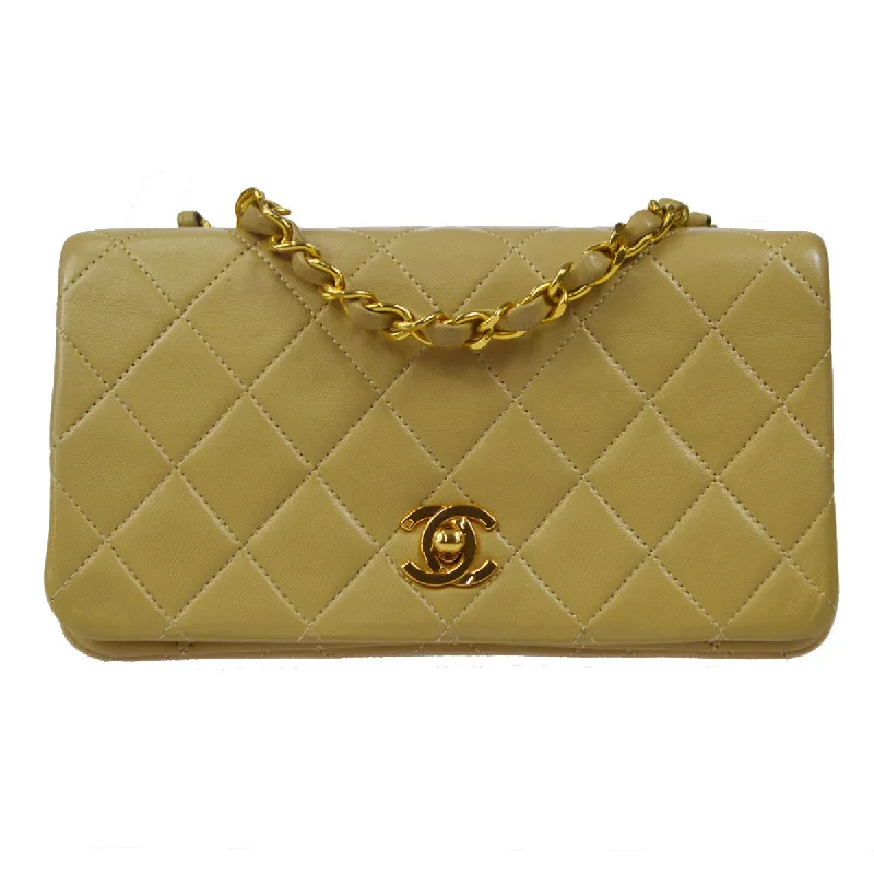 Chanel Limited Edition Handbag for CollectorsChanel 1989-1991 Turnlock Full Flap Mini Beige Lambskin