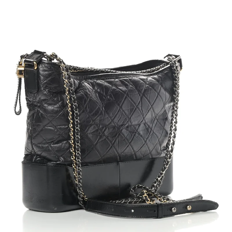 Chanel Quilted Leather Shoulder Bag for FashionistasCHANEL Aged Calfskin Quilted Medium Gabrielle Hobo Black