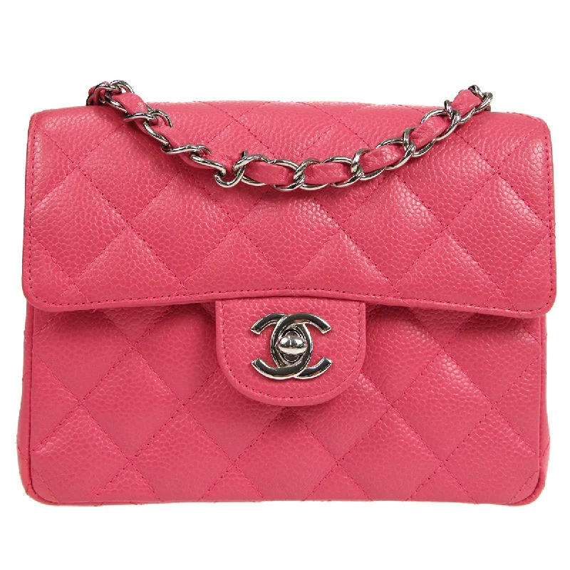 Chanel Quilted Leather Shoulder Bag for FashionistasCHANEL * 2006-2008 Classic Square Flap Mini 17 SHW Pink Caviar