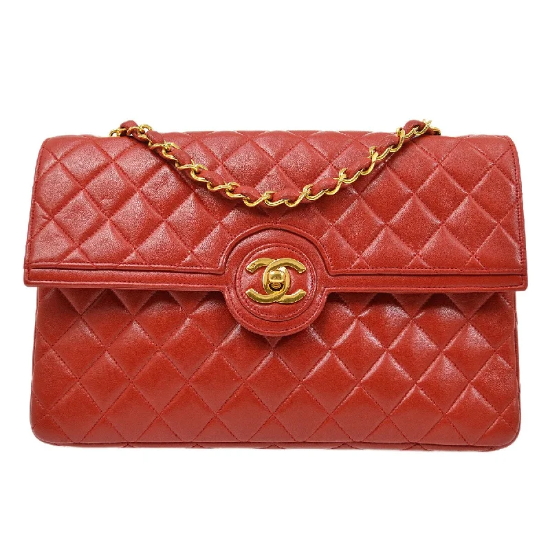 Chanel Handbag with Adjustable Strap for ComfortChanel 1986-1988 Red Lambskin Quilted Circled CC Flap Medium