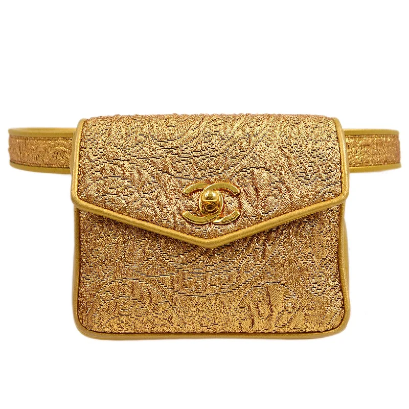 Chanel Handbag with Adjustable Strap for ComfortChanel 1991-1994 Nishijin-ori BUM Belt Bag Gold